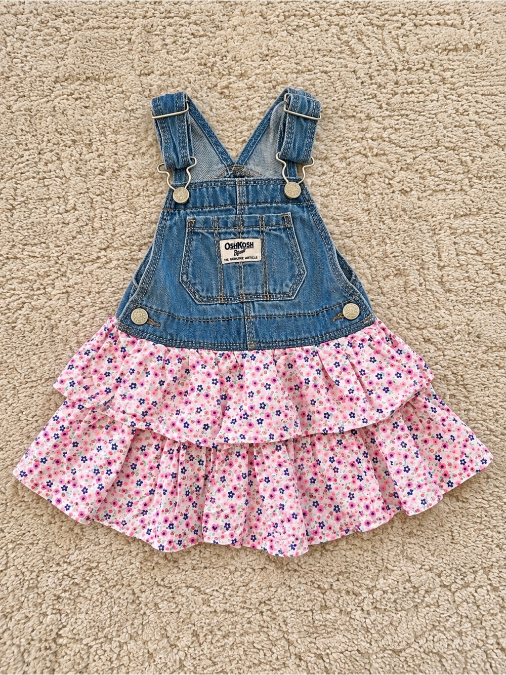 OshKosh B'gosh Denim Overall Skirt with Pink Floral Ruffles